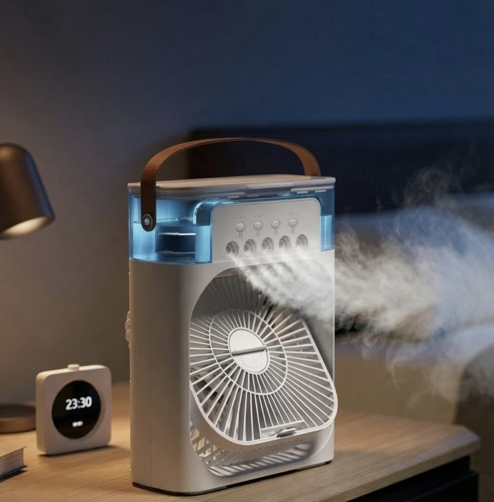 3-in-1 Mini Fan – Humidifier, Personal Air Cooler & Portable LED Light