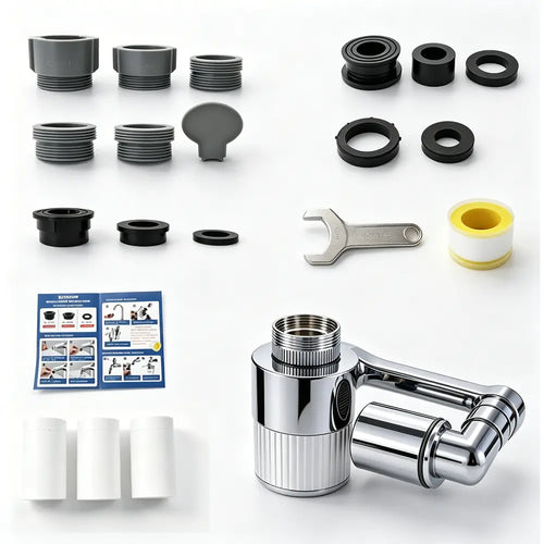 SOPAMI Multi-Angle Swivel Faucet Extender - Rotatable Anti-Splash Tap Aerator with Full Adapter Kit for Kitchen, Bathroom
